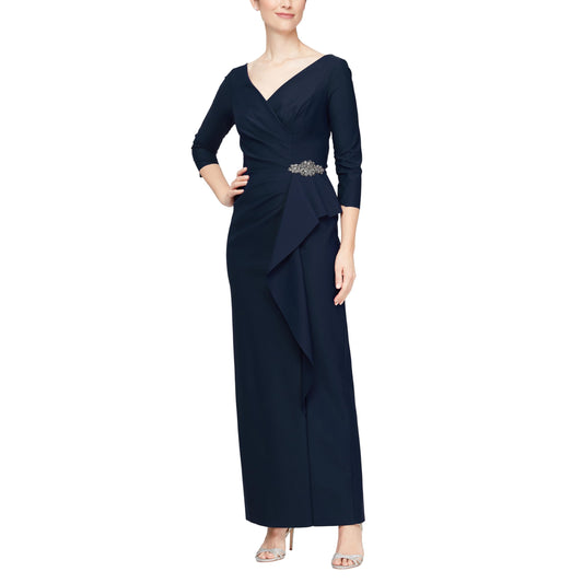 DingJiDress Mother of the Groom / Bride Dresses Slimming Long Length Long Sleeve Cascade Ruffle Skirt and Side Ruching Formal Dresses Wedding Guest Dress