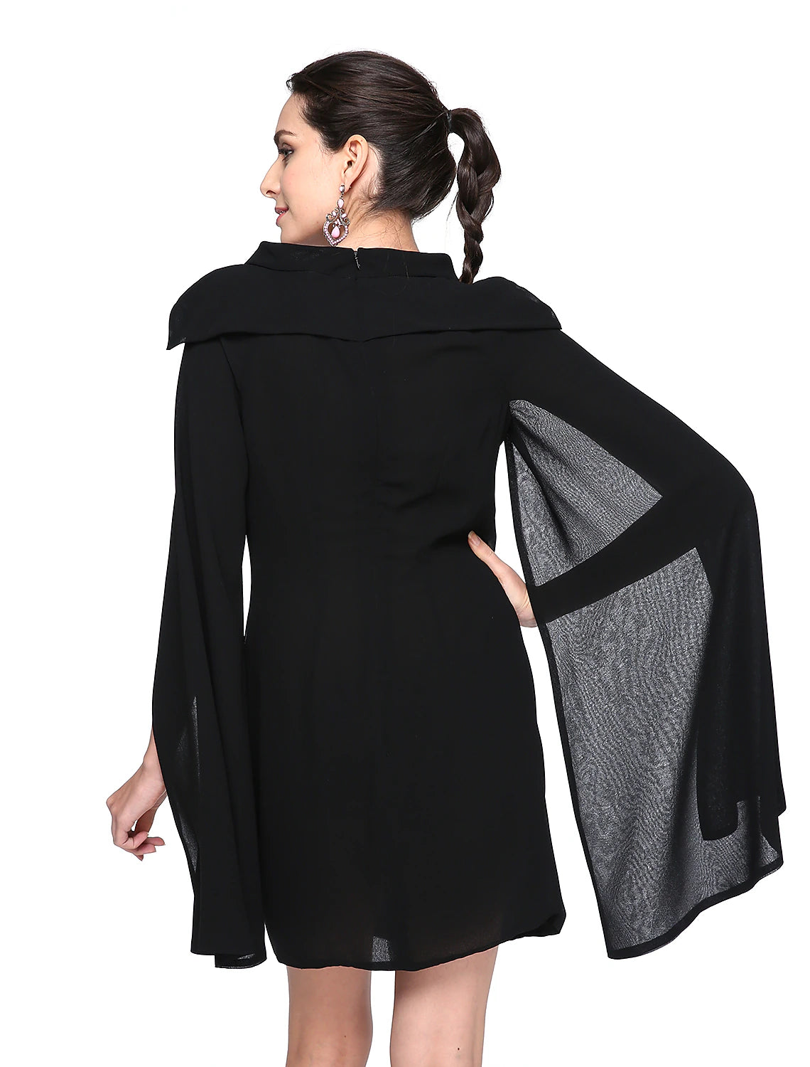 A-Line Little Black Dress Dress Holiday Homecoming Short / Mini Sleeveless Jewel Neck Fall Wedding Guest Chiffon with Pleats