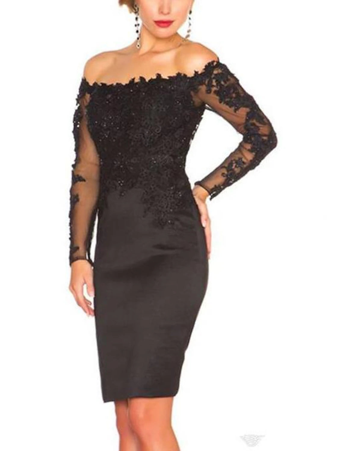 Mermaid / Trumpet Cocktail Dresses Party Dress Cocktail Party Knee Length Short Sleeve Halter Neck Italy Satin Ladder Back with Appliques