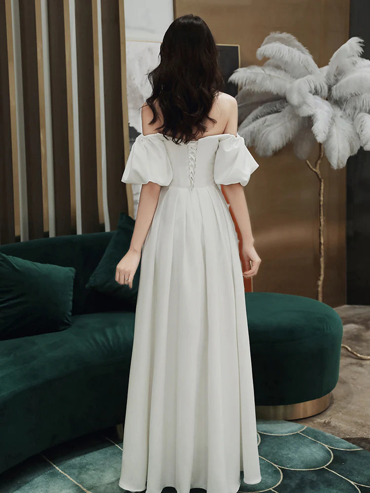 DingJiDress Formal Women's Dresses Off Shoulder Heart-shaped collar Long Elegant Simple Wedding Dress