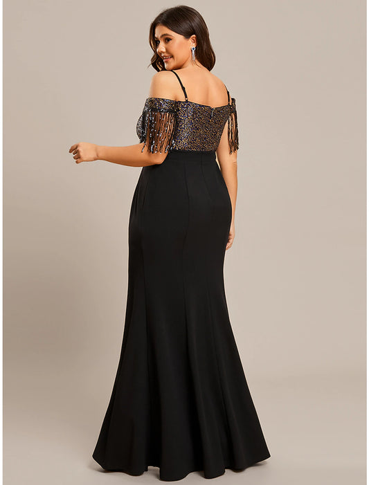 Mermaid / Trumpet Wedding Guest Dresses Minimalist Dress Formal Floor Length Short Sleeve Off Shoulder Stretch Fabric with Tassel