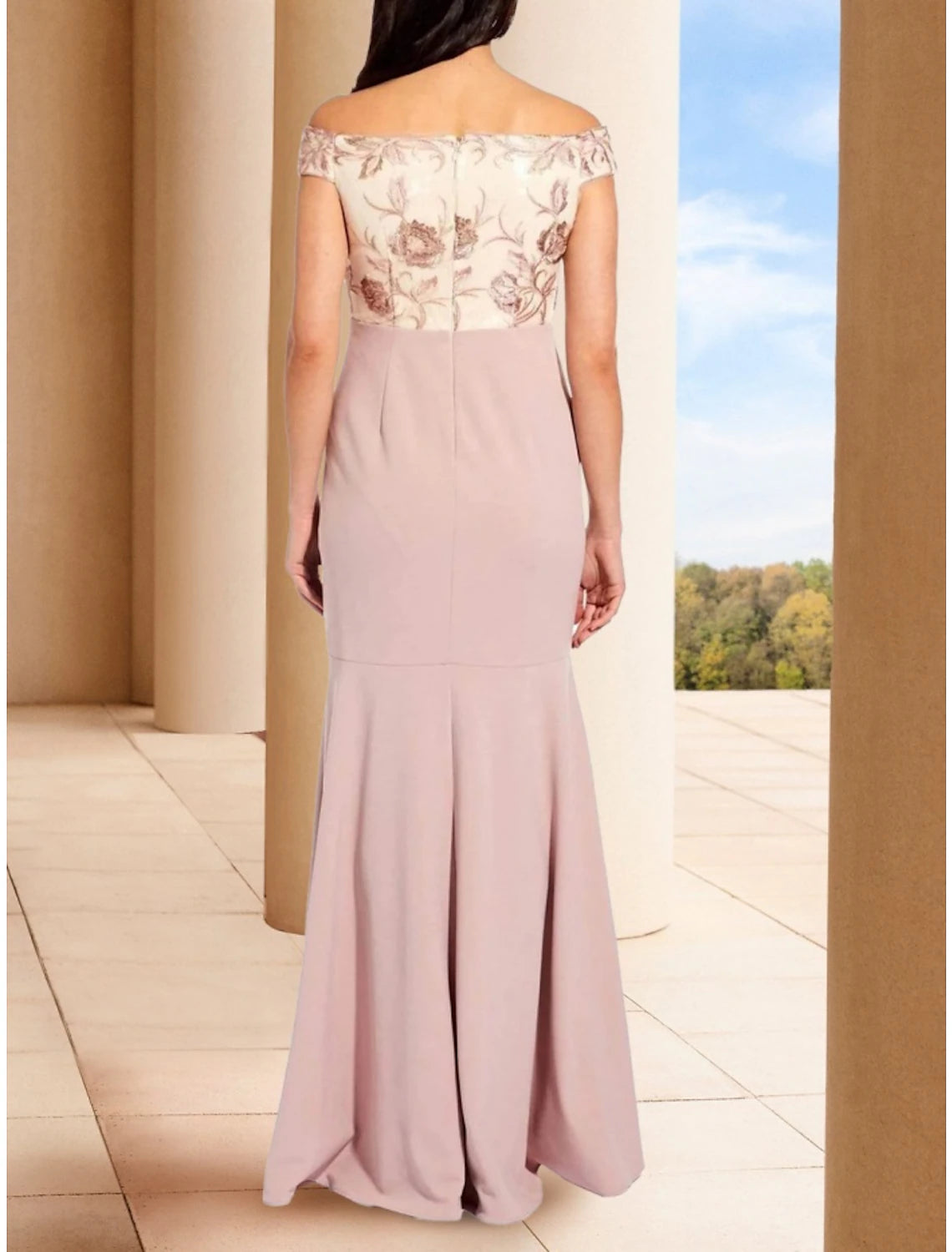 A-Line Mother of the Bride Dress Wedding Guest Elegant Off Shoulder Asymmetrical Stretch Chiffon Short Sleeve with Embroidery Ruching