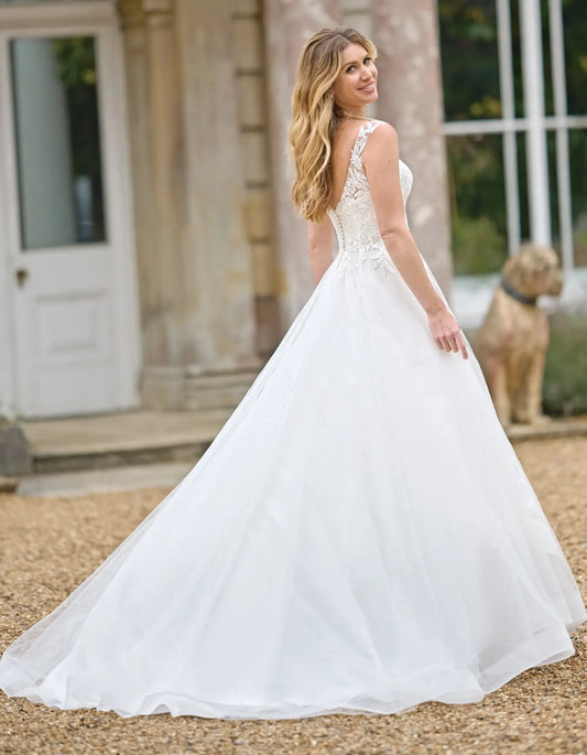 a simple a-line with illusion neckline