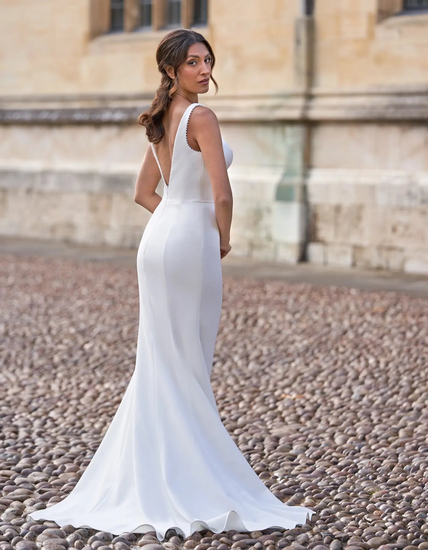 DingJiDress a simple crepe sheath with pearl edging