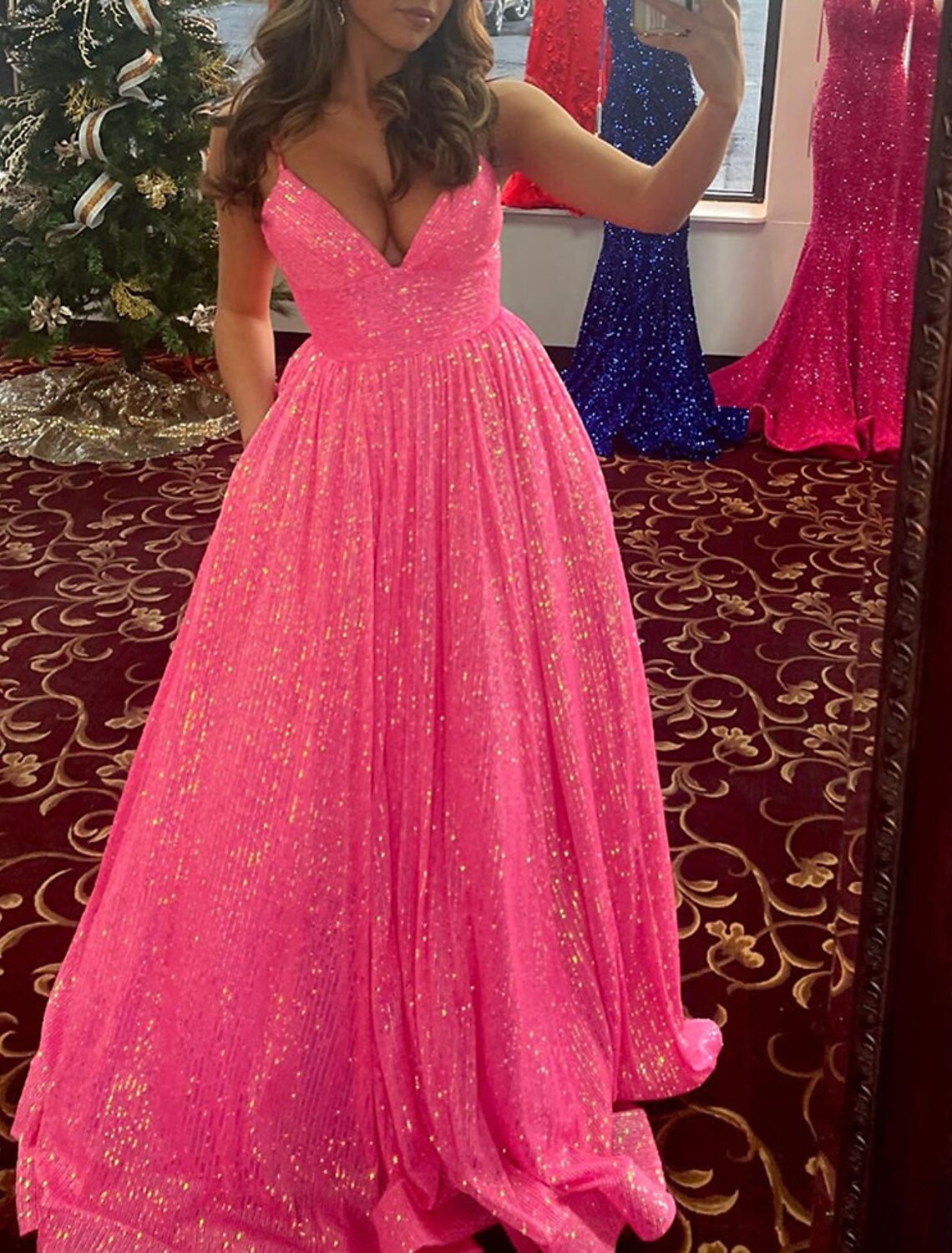 A-Line Prom Dresses Sparkle & Shine Dress Party Wear Wedding Guest Floor Length Sleeveless Spaghetti Strap Sequined with Glitter Sequin