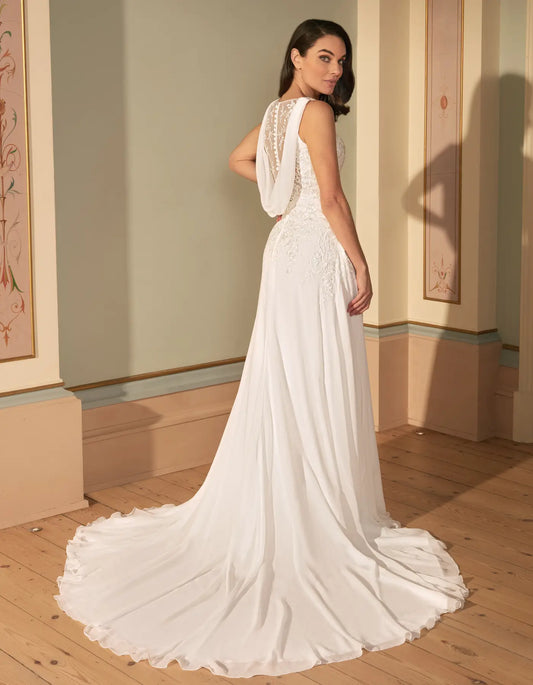 DingJiDress a lightweight lace a-line with striking cowl back Wedding Dresses