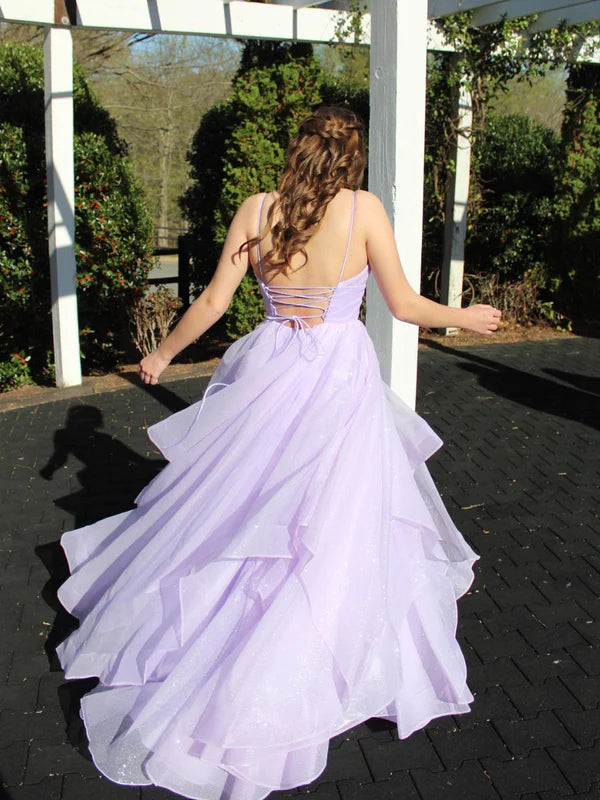DingJiDress Deep V-Neck Layered Tulle Prom Dress With Back Cutout Prom Dresses