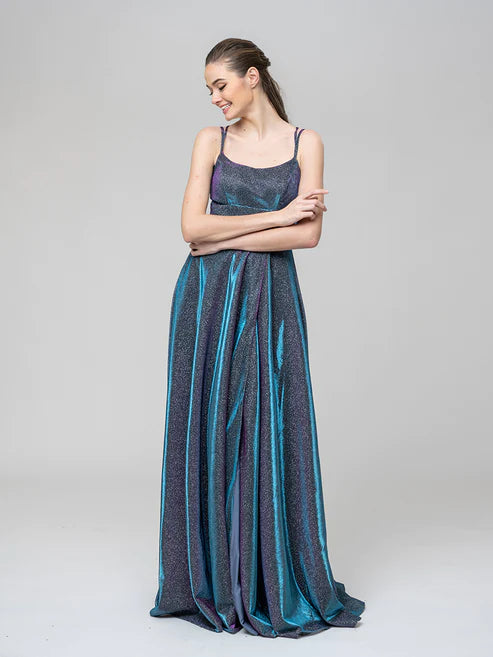 DingJiDress A Line Long Front Slit Metallic Glitter Prom Dresses