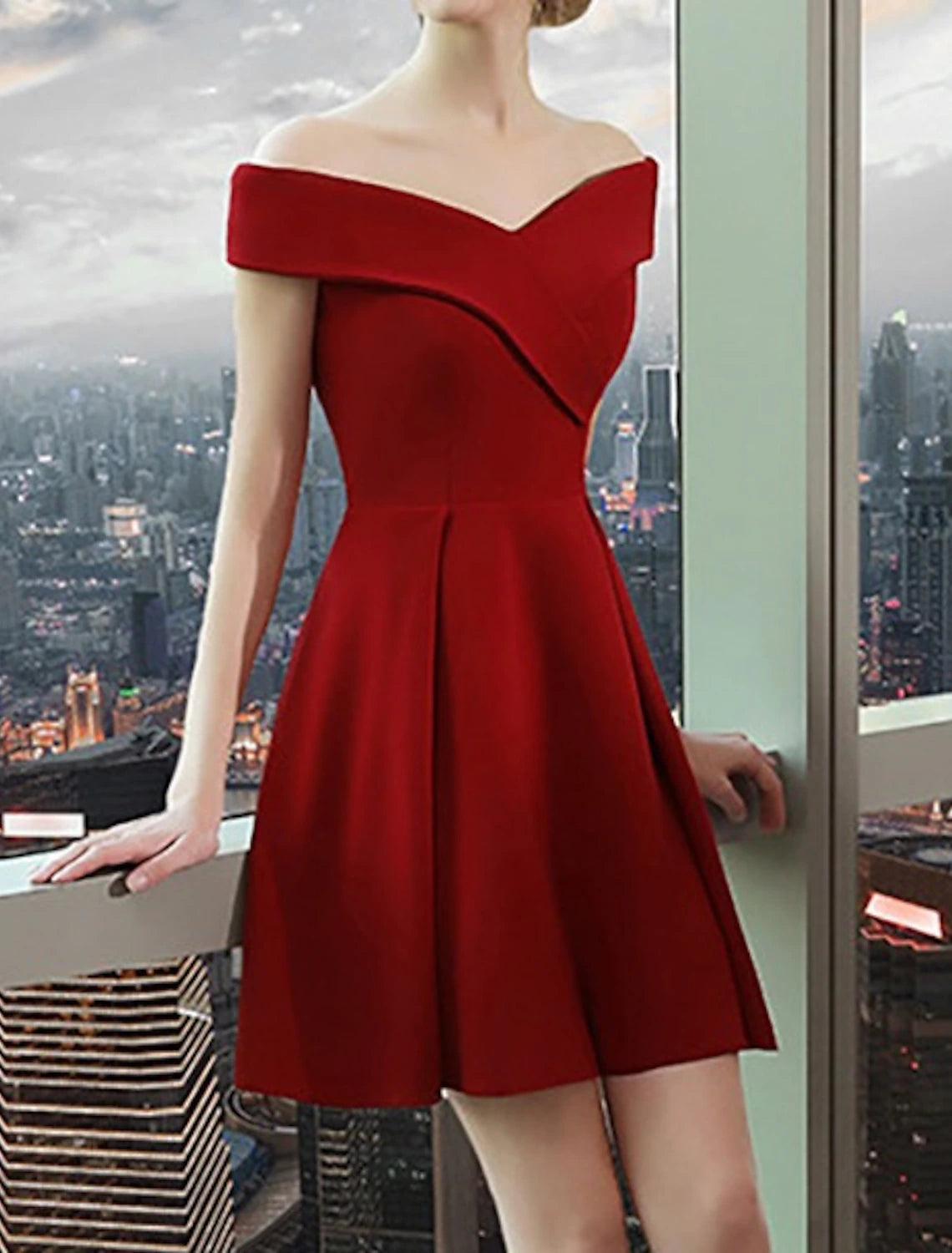 A-Line Cocktail Dresses Vintage Dress Homecoming Graduation Knee Length Short Sleeve Off Shoulder Spandex with Sleek