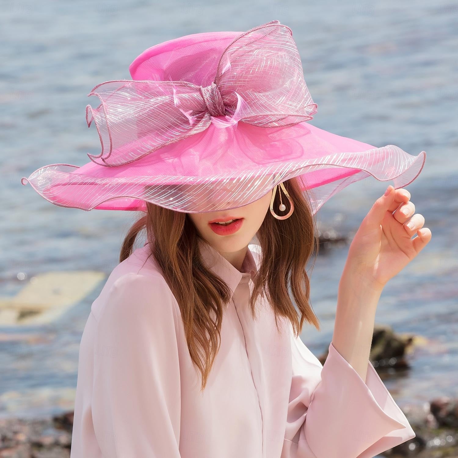 DingJiDress Fascinators Hats Organza Ice Silk Bucket Hat Floppy Hat Sun Hat Wedding Tea Party Elegant Wedding With Feather Bowknot Headpiece Headwear