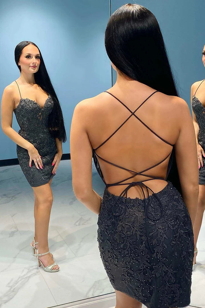 DingJiDress Hot Pink Graduation Dresses Appliques Lace-Up Short Homecoming Dress