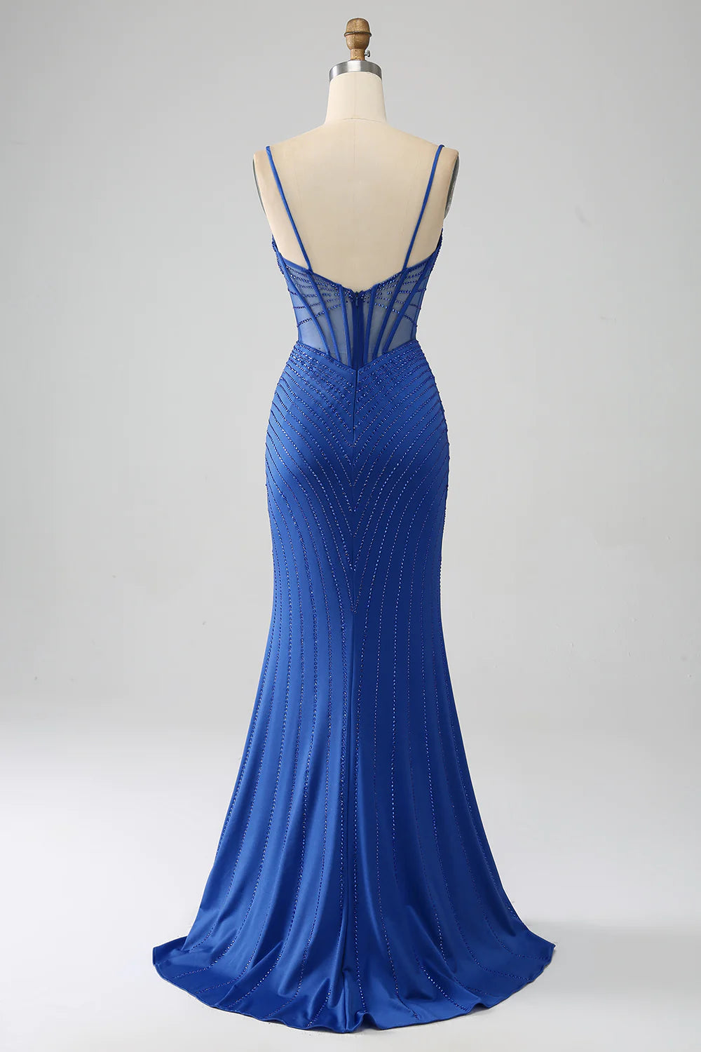 DingJiDress Royal Blue Mermaid Corset Prom Dress with Beading