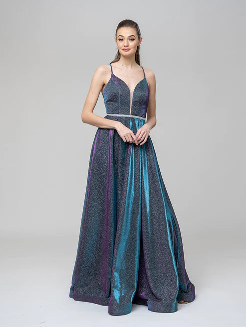 DingJiDress A Line Metallic Glitter Formal Party Prom Dresses With Beaded Waist