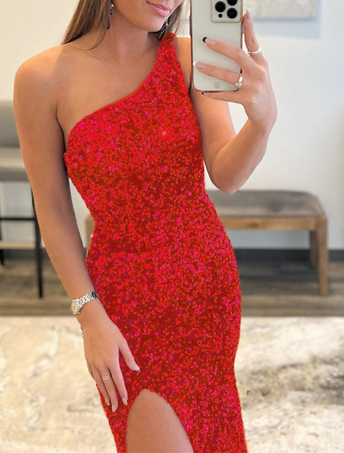 Mermaid / Trumpet Prom Dresses Sparkle & Shine Dress Party Wear Wedding Party Sweep / Brush Train Sleeveless One Shoulder Sequined with Sequin