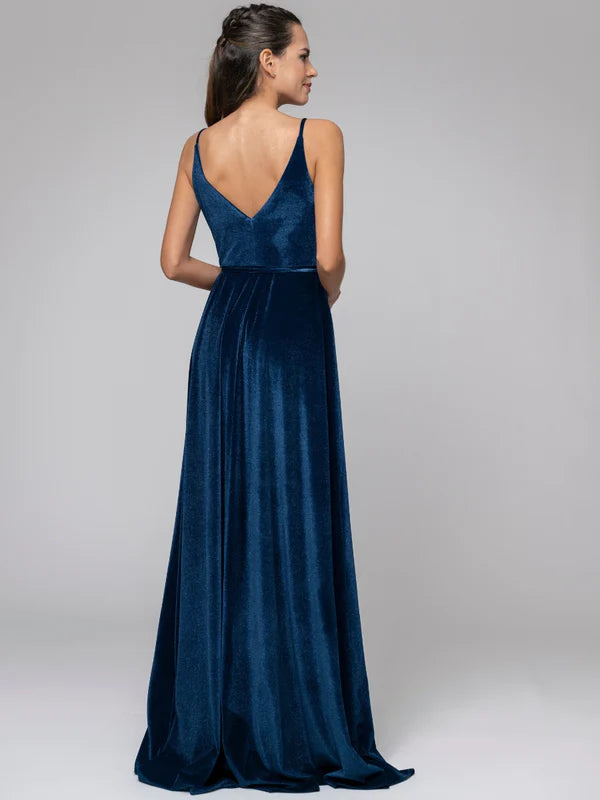 DingJiDress Straps Plunging V Neckline Long Velvet Dresses Bridesmaid Dresses