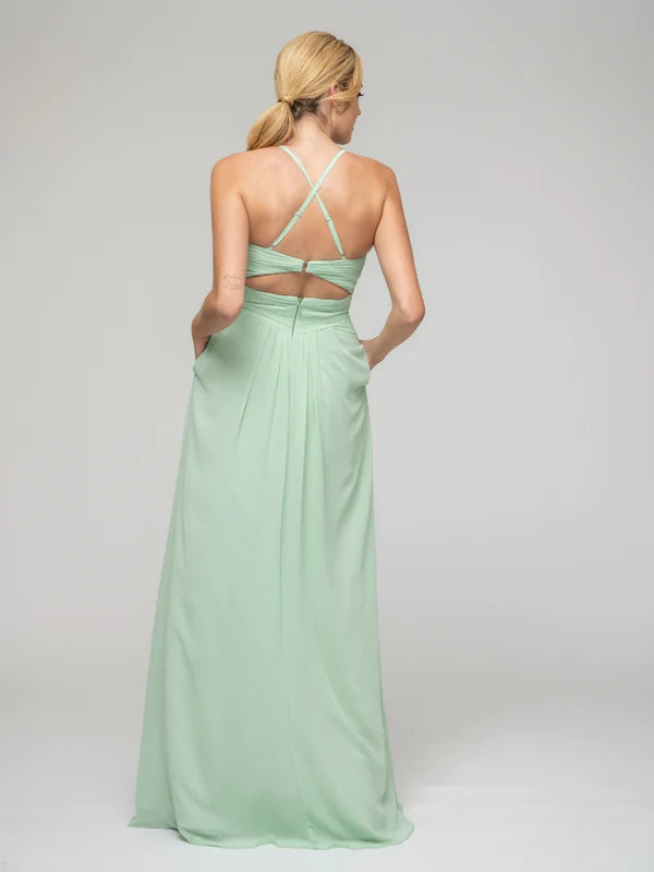 Chiffon Sweetheart Pocket Bridesmaid Dresses With Crisscross Back