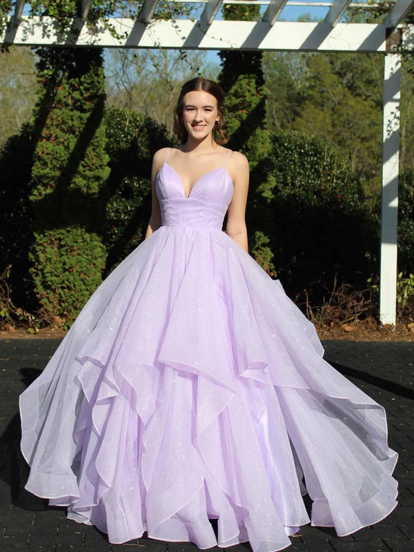 DingJiDress Deep V-Neck Layered Tulle Prom Dress With Back Cutout Prom Dresses
