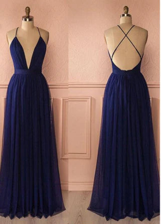 DingJiDress evening dress prom dresses fashion navy blue tulle backless backs