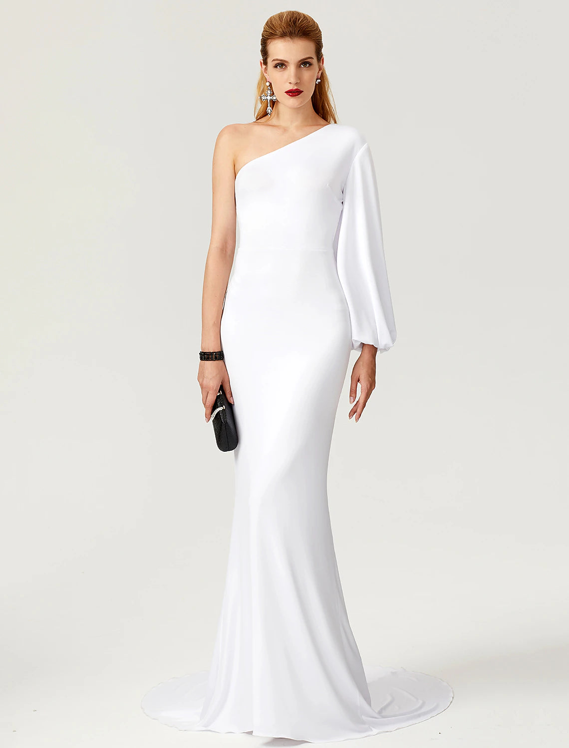 Mermaid / Trumpet Celebrity Style Dress Engagement Formal Evening Court Train Long Sleeve One Shoulder Jersey with Pleats