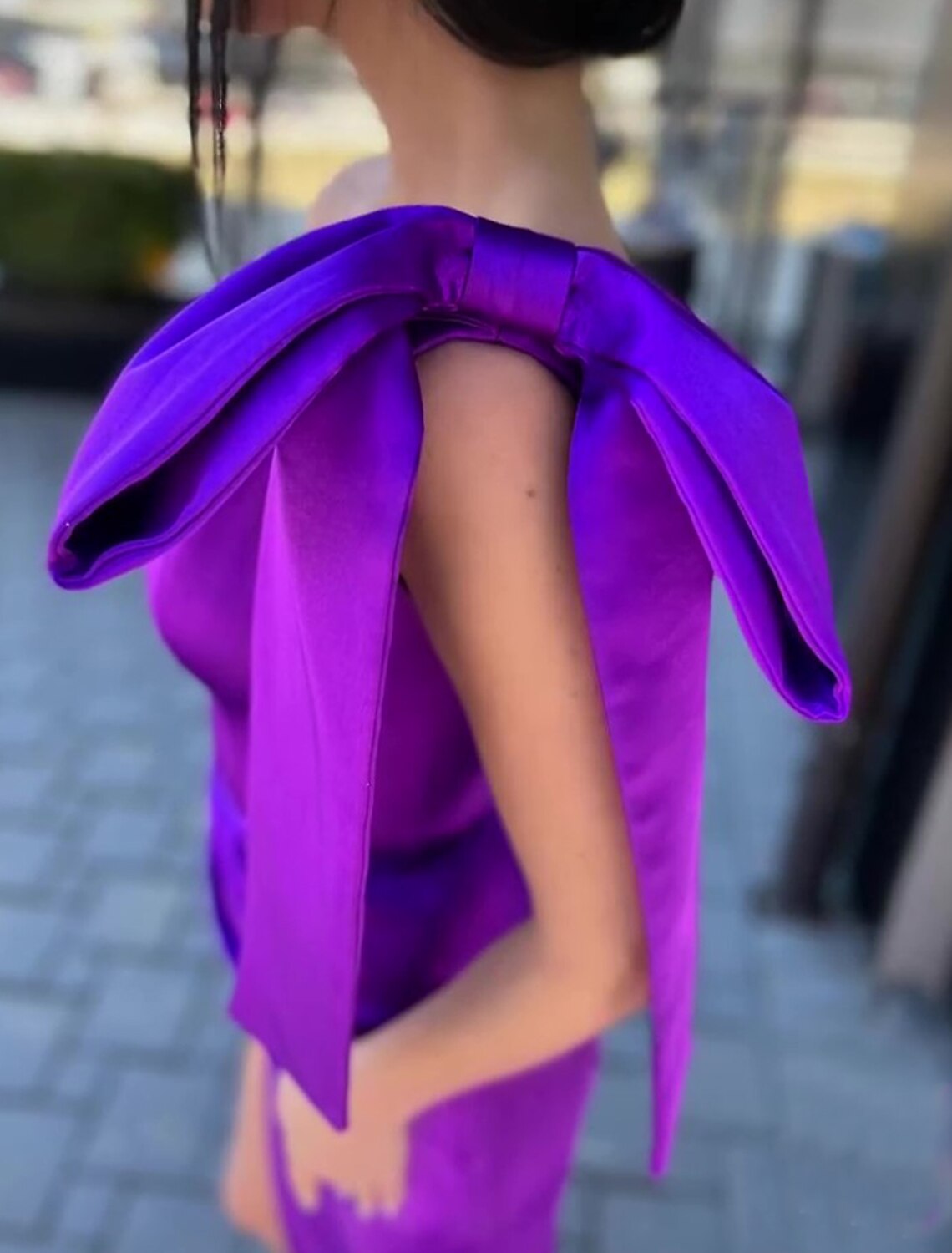 Mermaid / Trumpet Evening Gown High Split Dress Formal Prom Sweep / Brush Train Sleeveless One Shoulder Satin with Bow(s)