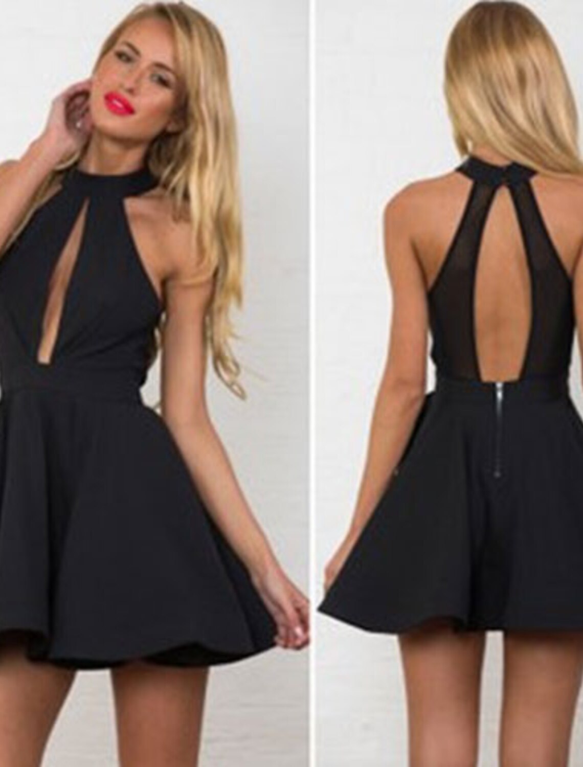 A-Line Cocktail Dresses Little Black Dress Dress Homecoming Cocktail Party Short / Mini Sleeveless Halter Neck Stretch Fabric with Sleek