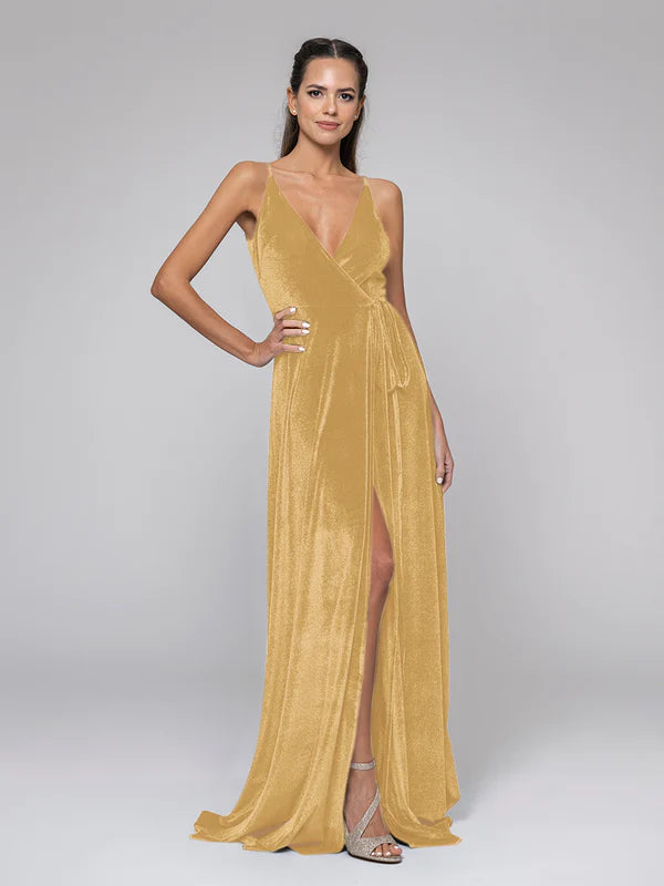 DingJiDress Straps Plunging V Neckline Long Velvet Dresses Bridesmaid Dresses
