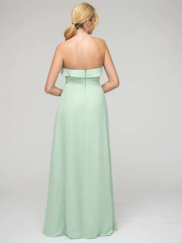 A Line Chiffon Strapless Bridesmaid Dresses With Ruffles