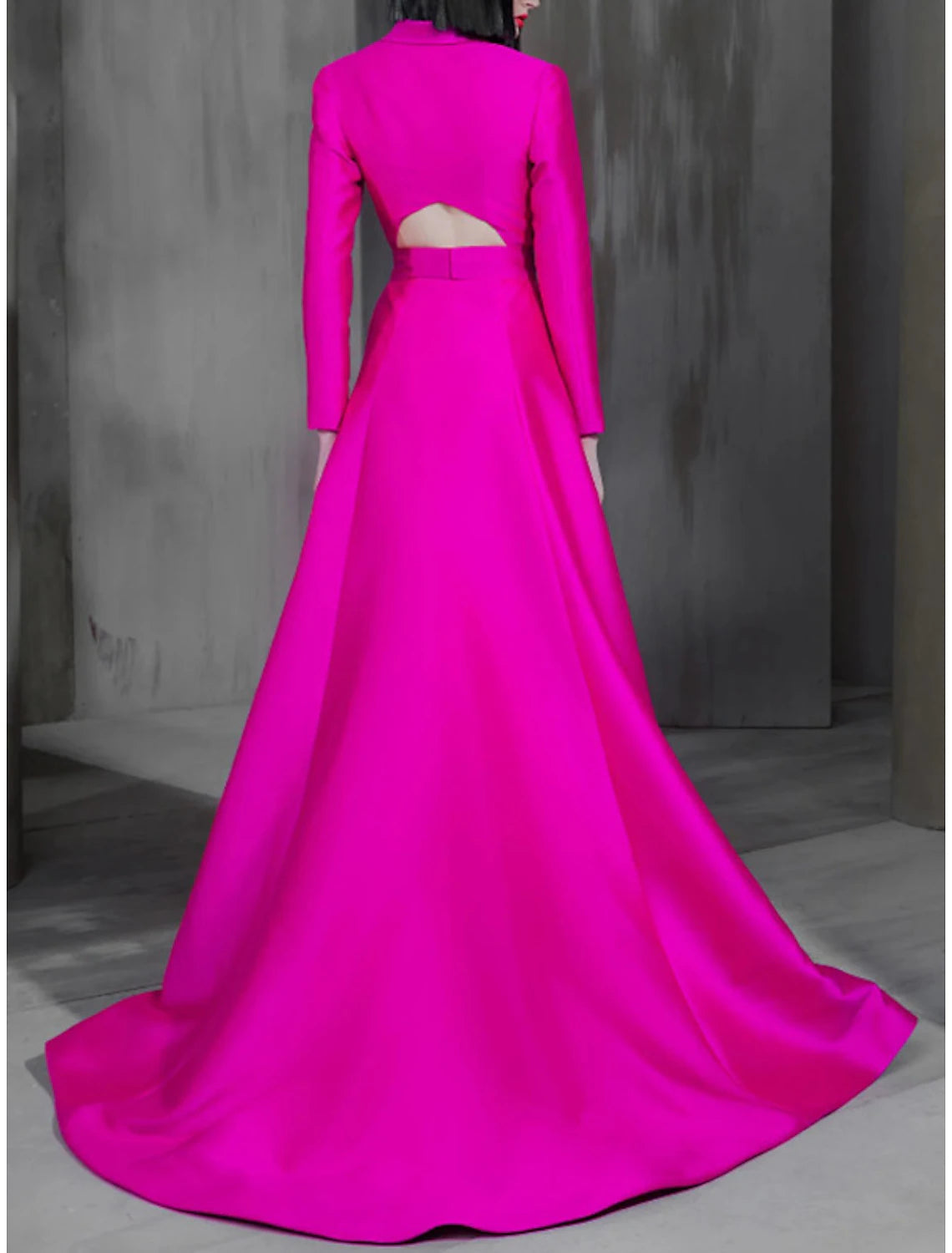 A-Line Celebrity Style Elegant Wedding Guest Formal Evening Dress Shirt Collar Long Sleeve Court Train Satin with Sash / Ribbon Buttons