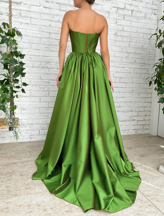 Ball Gown Evening Gown Corsets Dress Engagement Formal Evening Sweep / Brush Train Sleeveless Strapless Satin