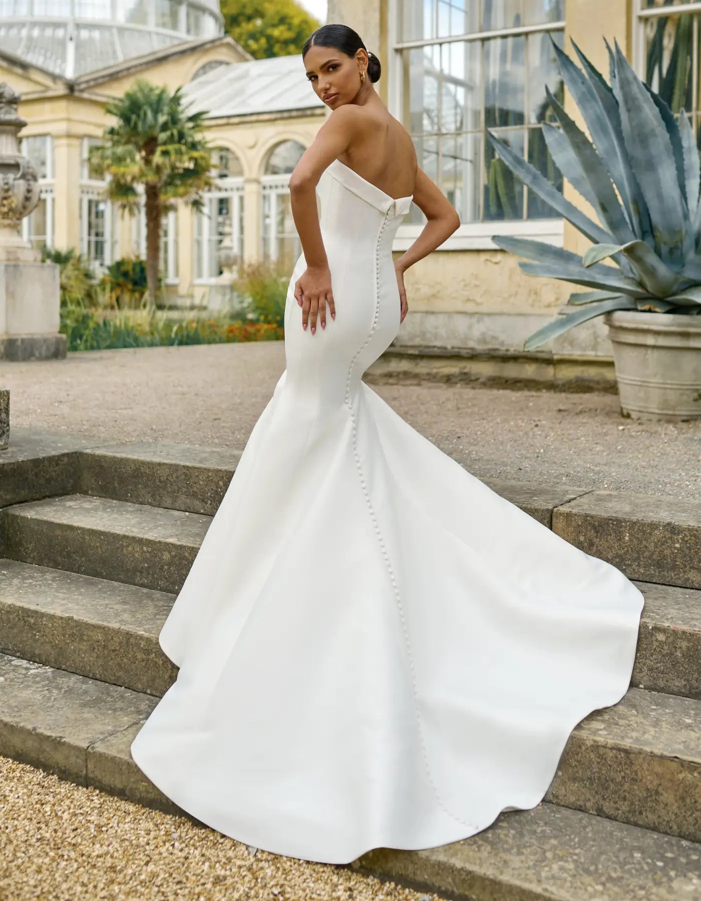 a simple mermaid gown with buttons