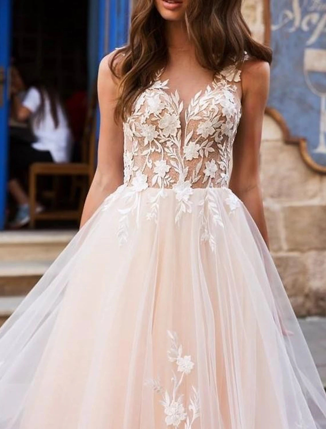 DingJiDress Beach Open Back Sexy Wedding Dresses A-Line V Neck Sleeveless Court Train Lace Bridal Gowns With Appliques