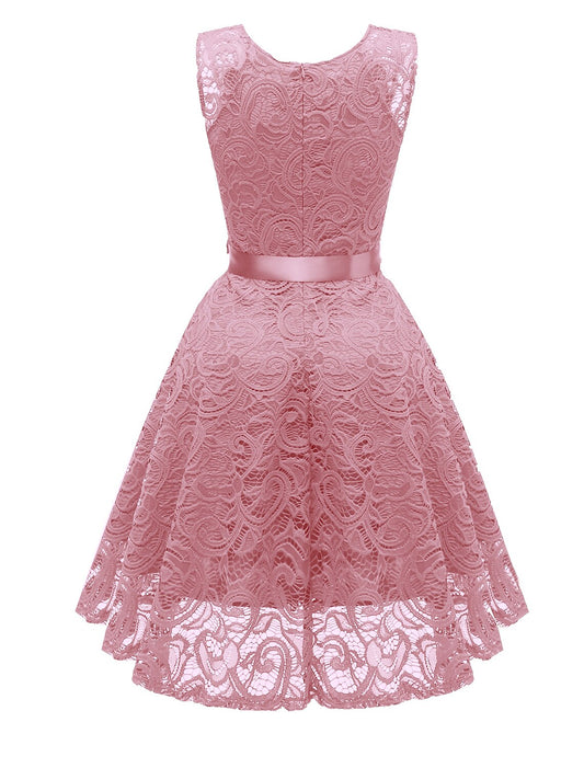 A-Line Cocktail Dresses Minimalist Dress Homecoming Graduation Short / Mini Sleeveless V Neck Lace with Bow(s) Pleats