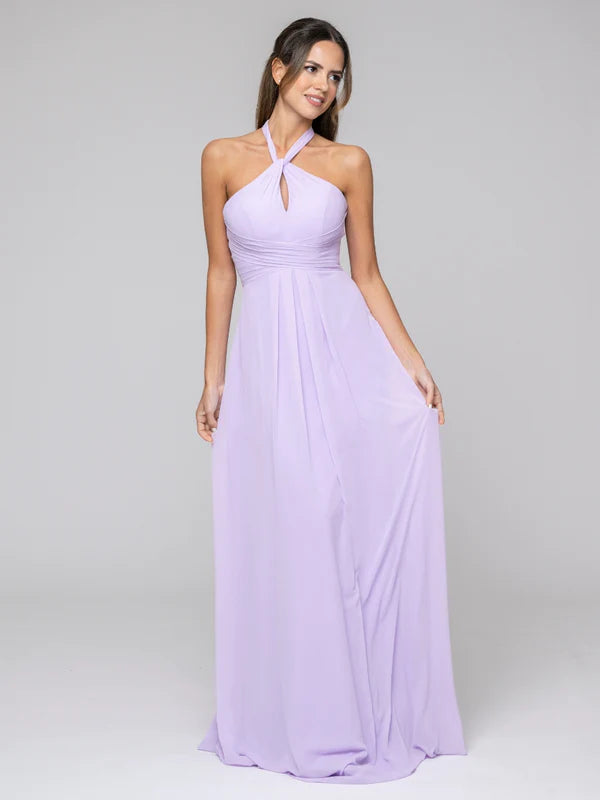DingJiDress Tie-neck Halter Sleeveless Wedding Bridesmaid Dresses With Ruched Waist Bridesmaid Dresses