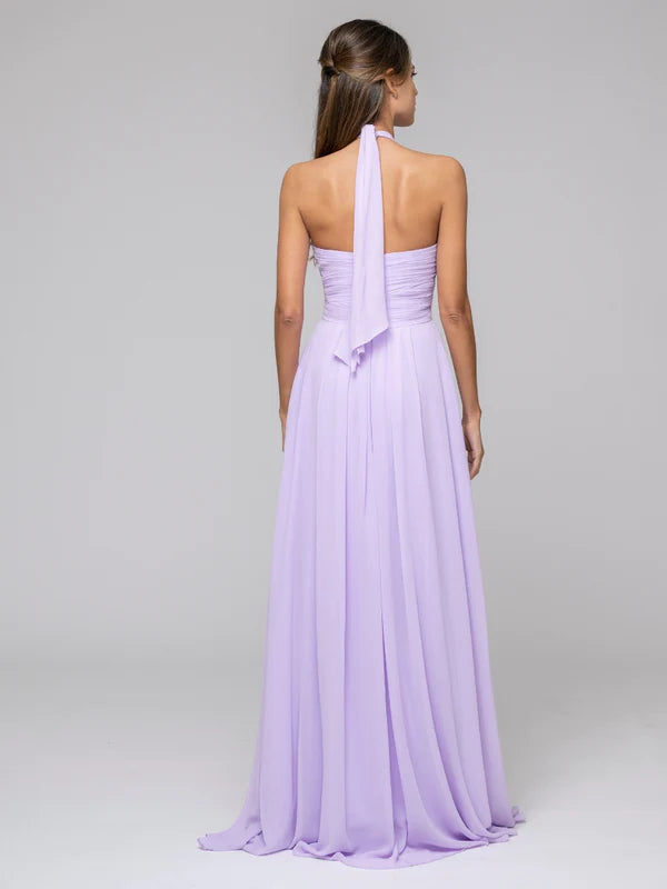 DingJiDress Tie-neck Halter Sleeveless Wedding Bridesmaid Dresses With Ruched Waist Bridesmaid Dresses