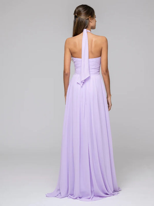 DingJiDress Tie-neck Halter Sleeveless Wedding Bridesmaid Dresses With Ruched Waist Bridesmaid Dresses