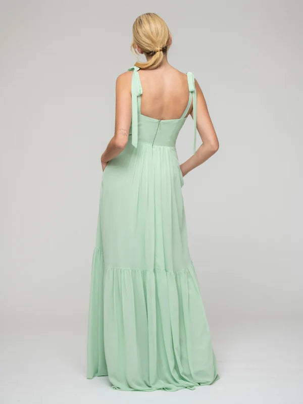 Tied Strap Tiered Smock Open Back Chiffon Bridesmaid Dresses