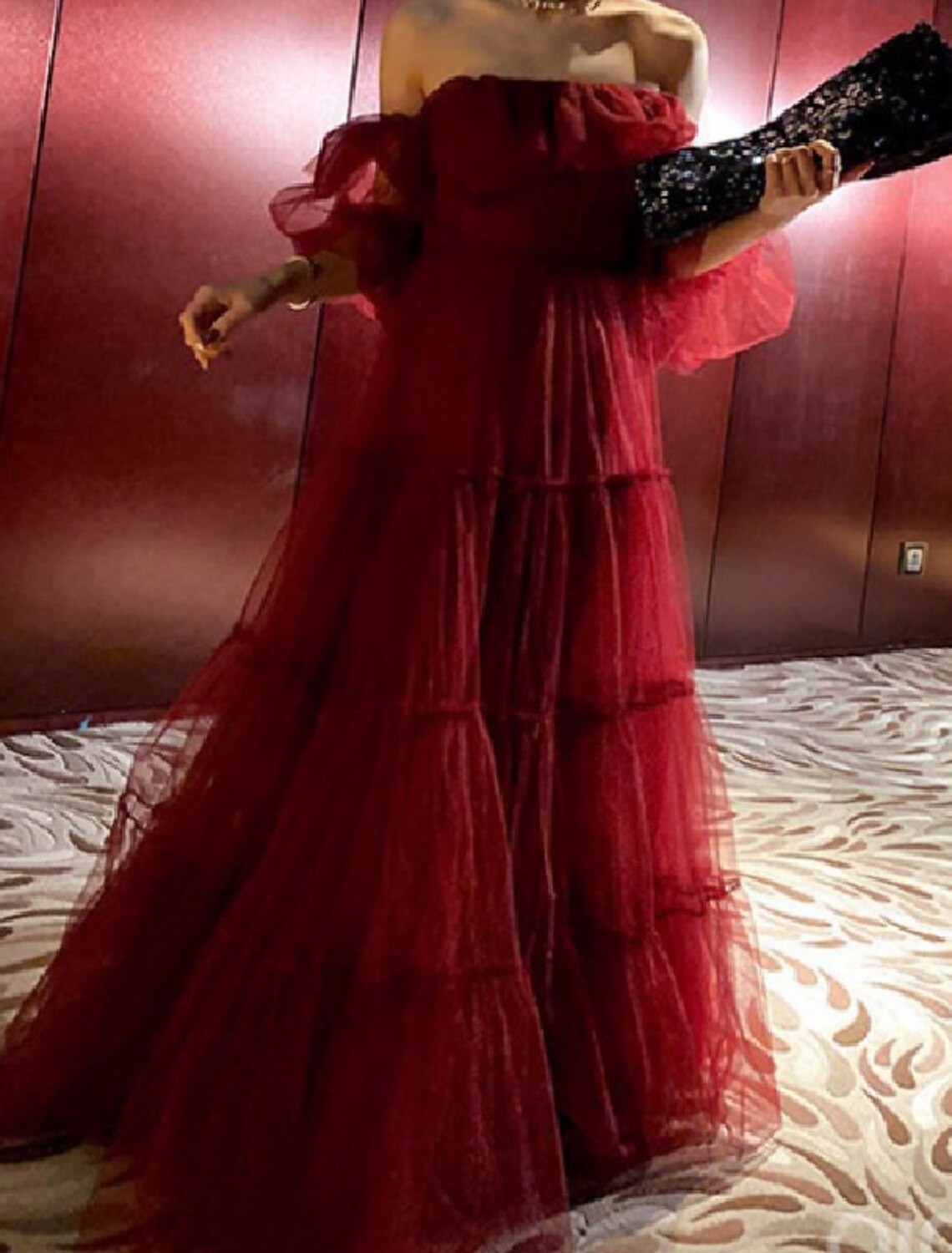 Ball Gown Elegant Princess Quinceanera Formal Evening Dress Off Shoulder Long Sleeve Floor Length Organza