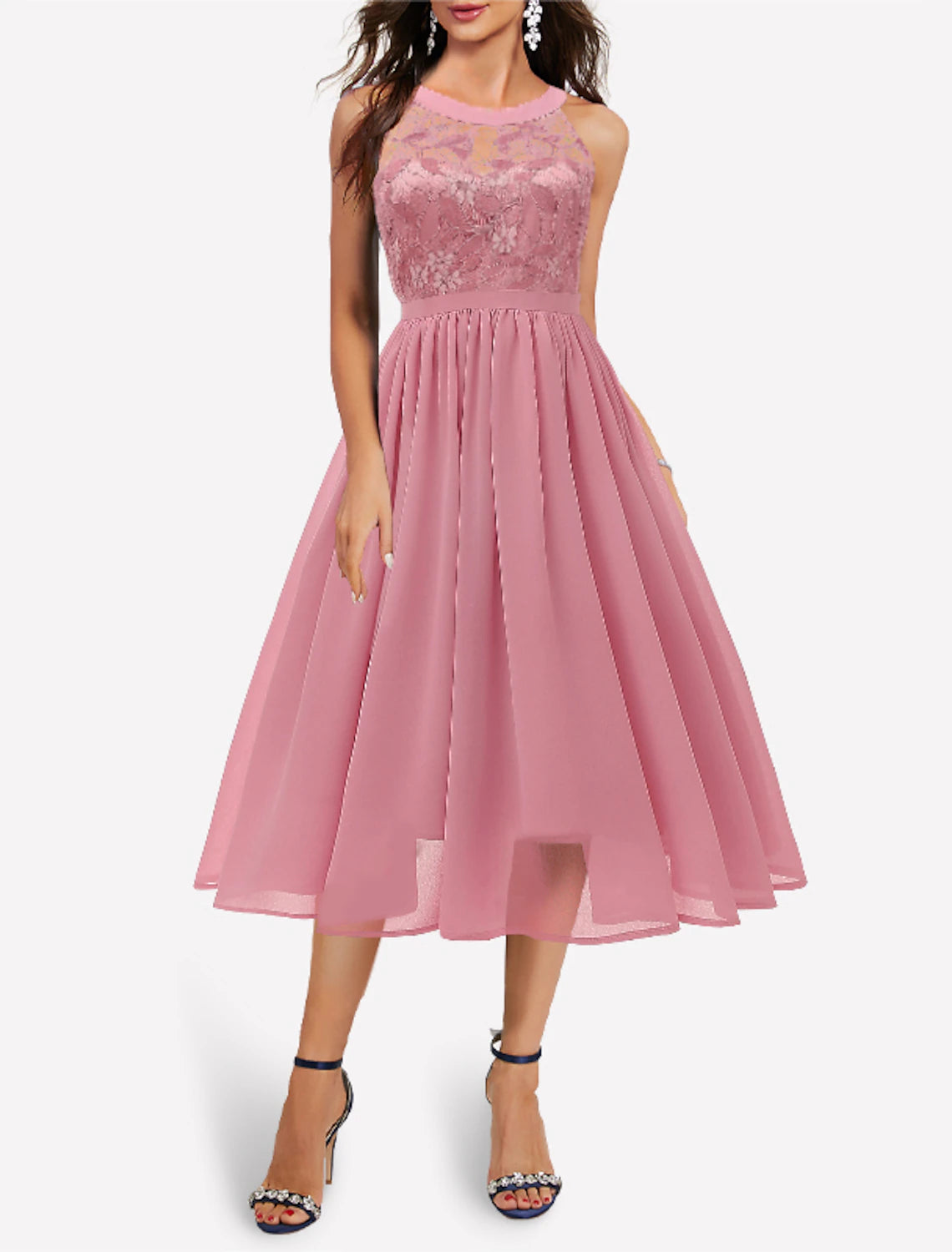 A-Line Cocktail Dresses Vintage Dress Graduation Party Wear Knee Length Sleeveless Jewel Neck Lace with Lace