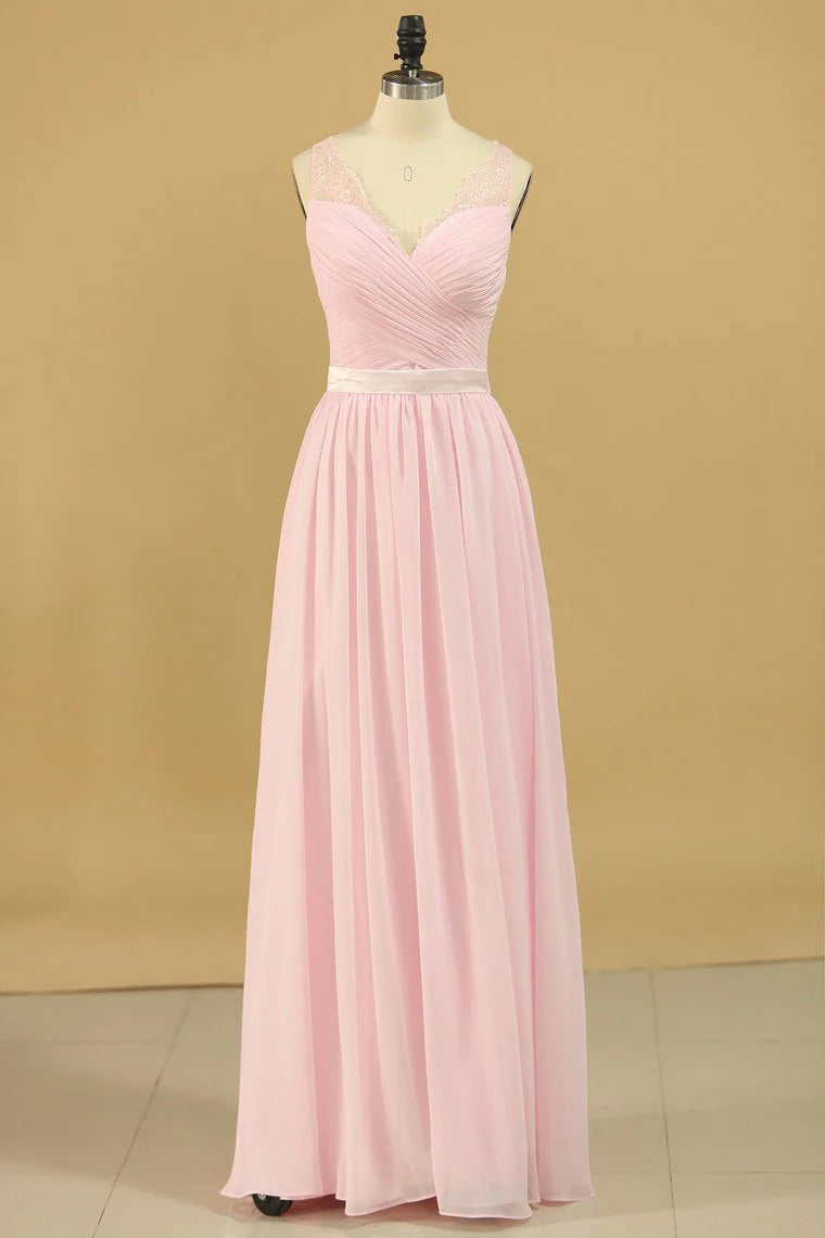 DingJiDress Chiffon Sash Bridesmaid Dresses A Line V Neck With Ruffles