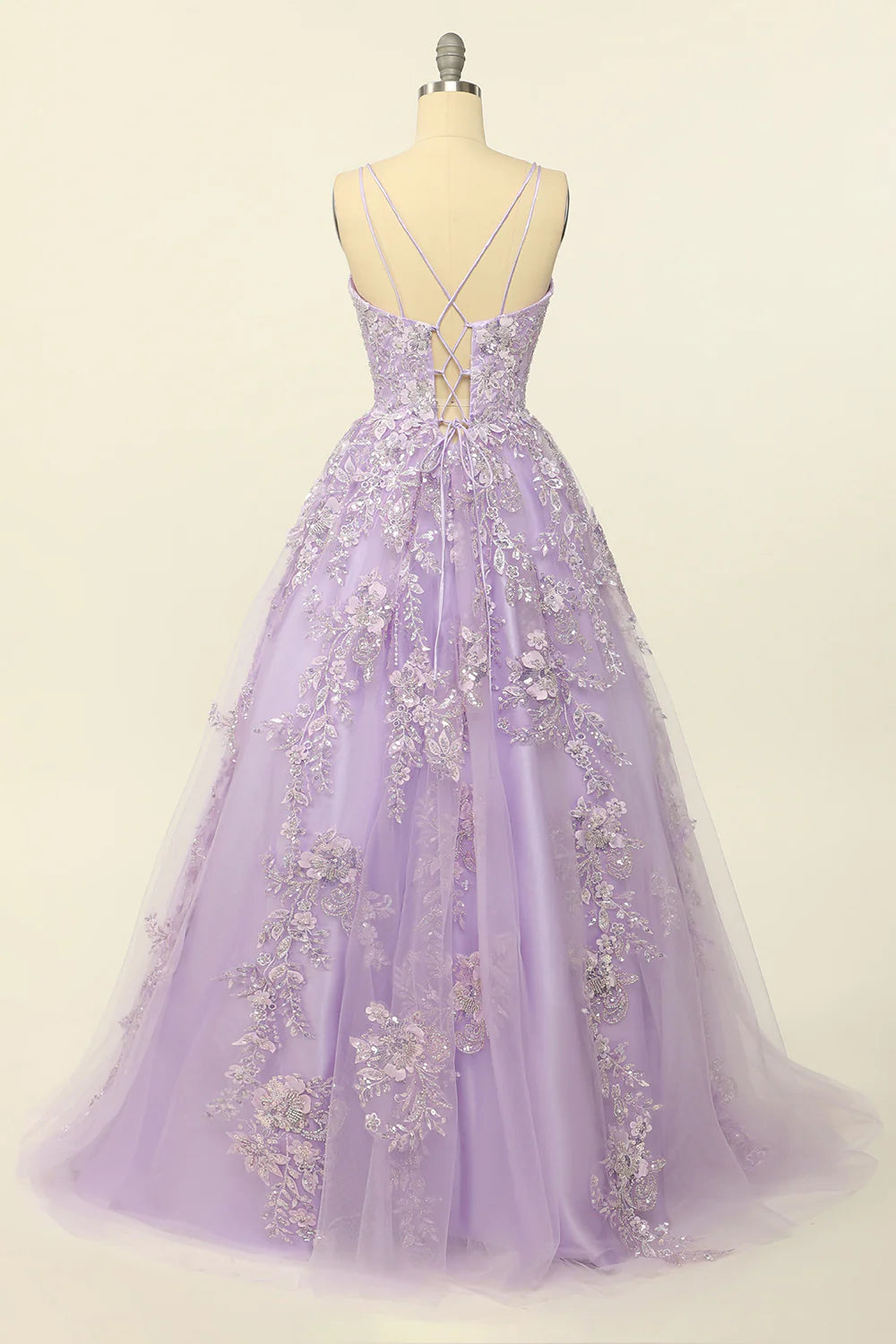 DingJiDress Purple Spaghetti Straps Prom Dress With Appliques