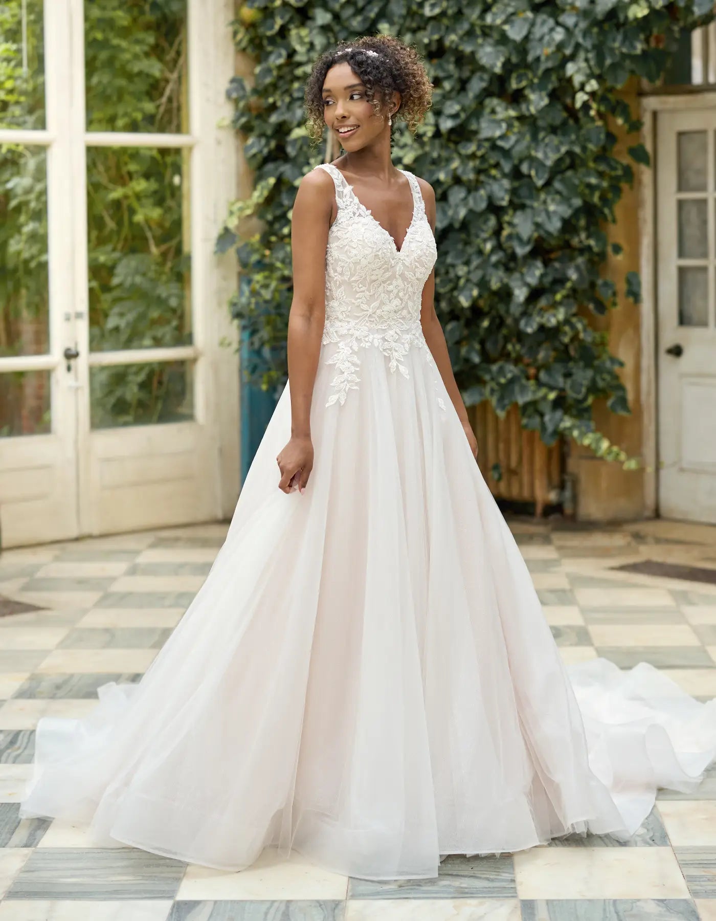 a sparkling glitter a-line with lace