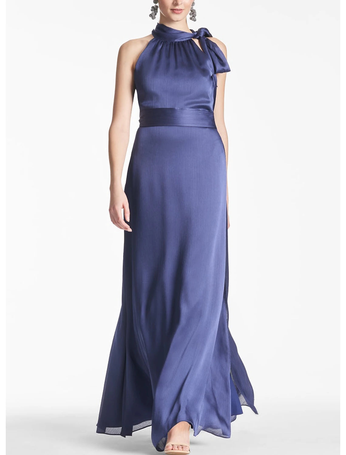 Sheath / Column Evening Gown Elegant Dress Formal Wedding Floor Length Sleeveless Halter Neck Charmeuse with Bow(s) Strappy