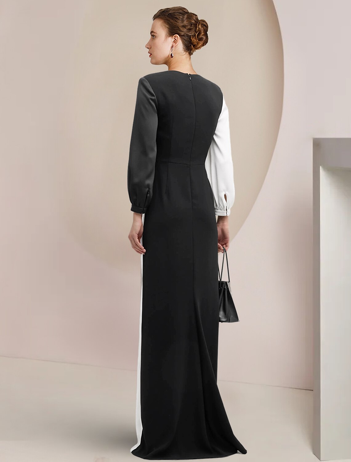 Sheath / Column Mother of the Bride Dress Formal Wedding Guest Party Elegant V Neck Floor Length Stretch Satin 3/4 Length Sleeve