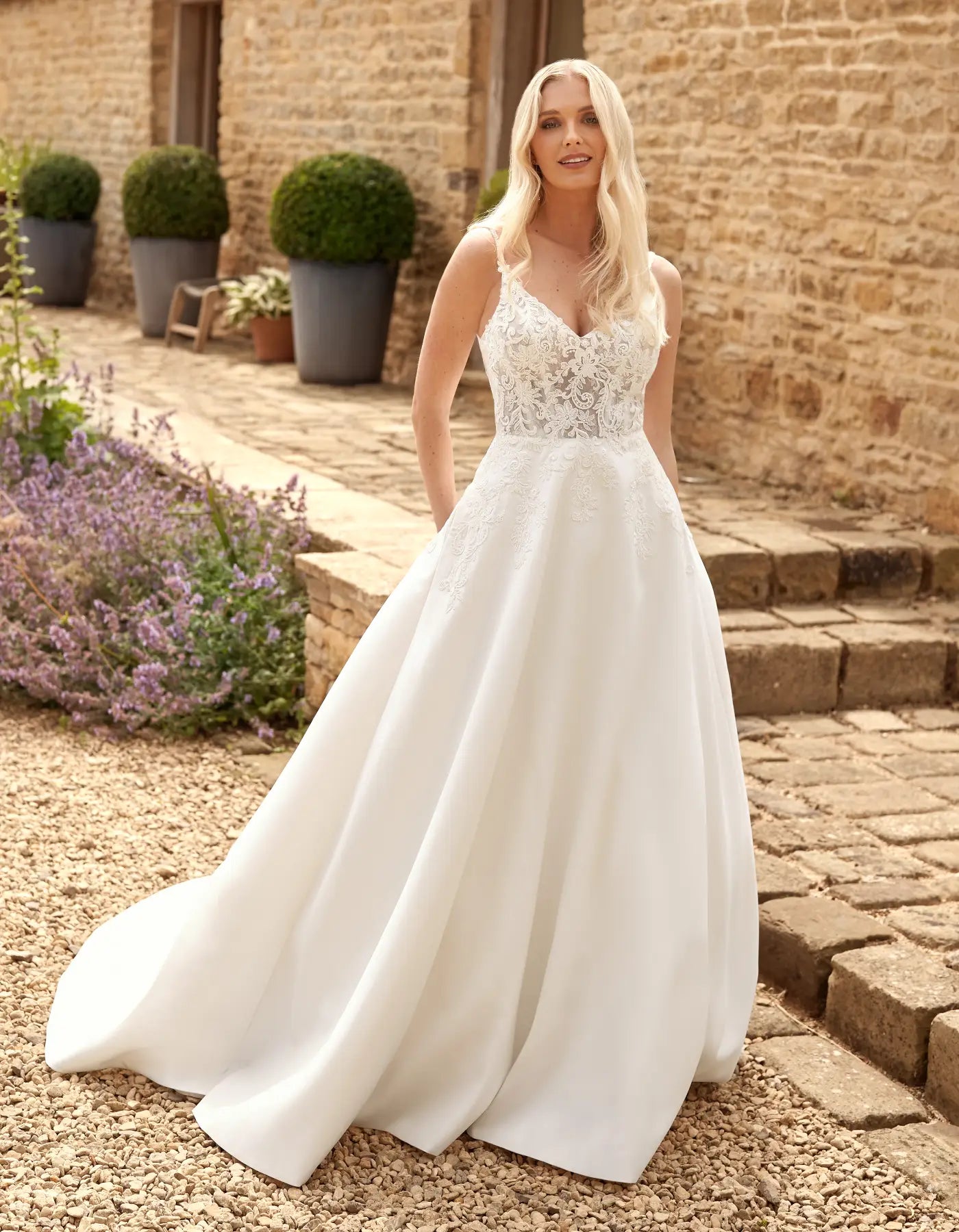 DingJiDress a contemporary mikado and lace a-line with pockets