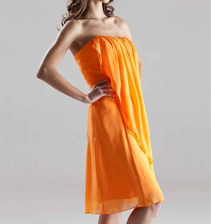 Bridesmaid Dress Strapless Sleeveless Open Back Knee Length Chiffon Draping Split