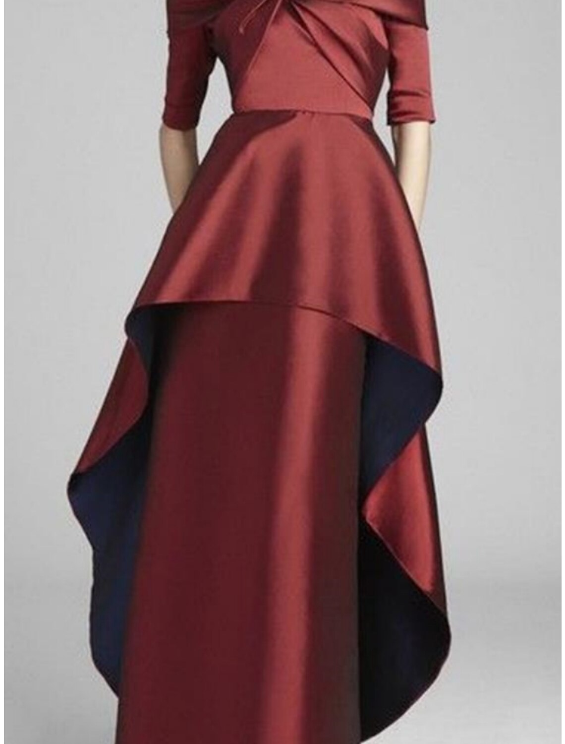 A-Line Mother of the Bride Dress Wedding Guest Party Elegant Off Shoulder Floor Length Satin Half Sleeve with Tier Ruching