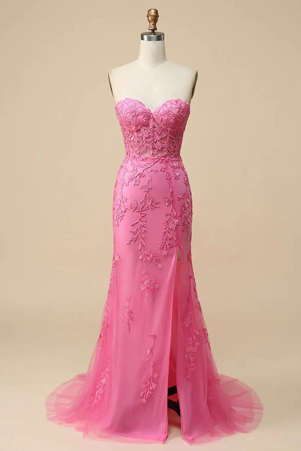 DingJiDress Corset Sweetheart Long Lace Mermaid Prom Dress with Slit