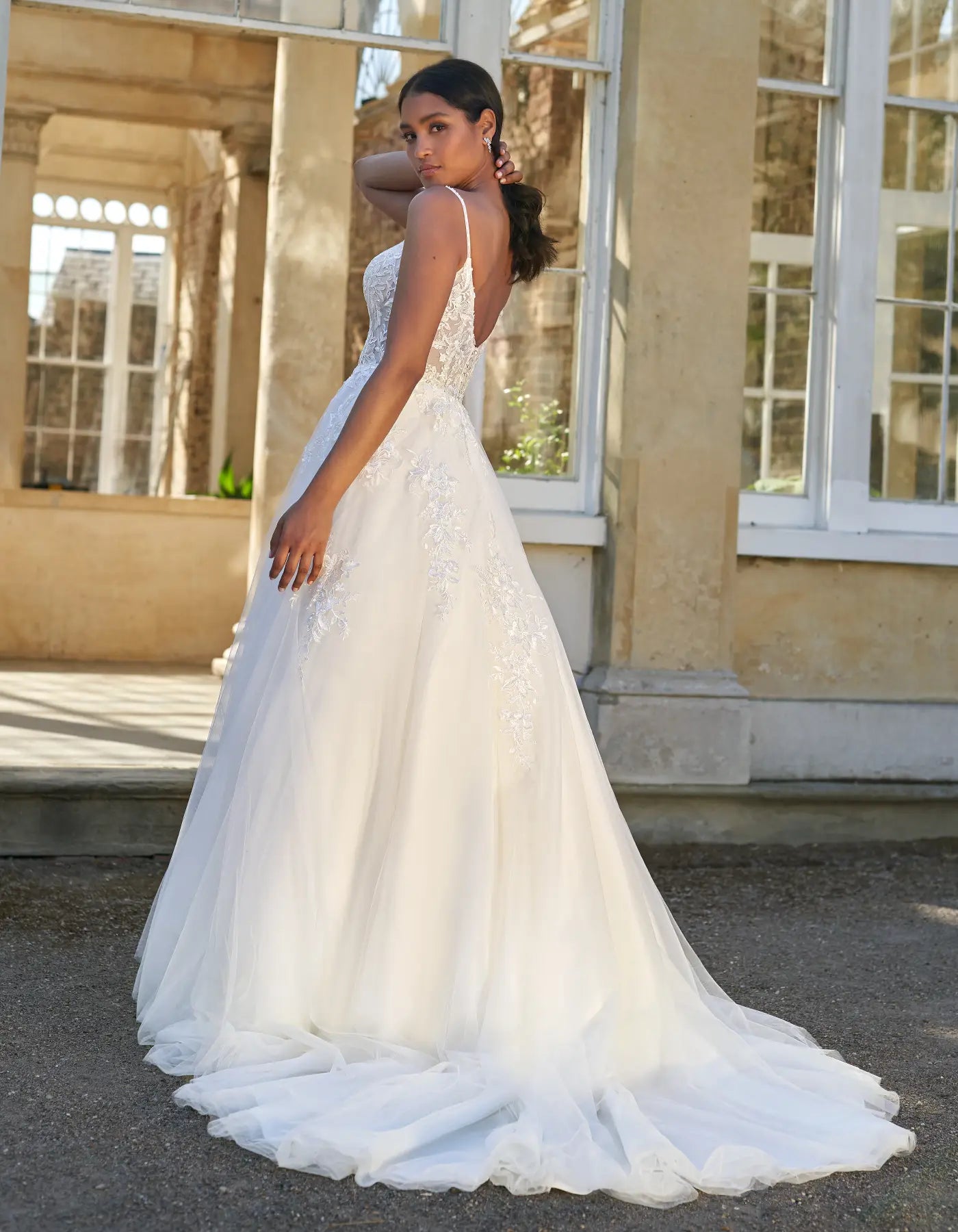 DingJiDress a floral lace a-line with illsuion bodice