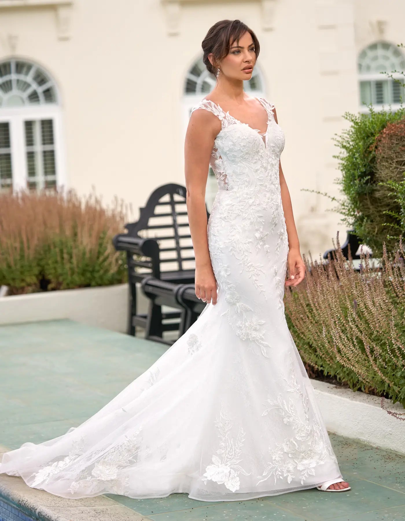 DingJiDress a floral lace sheath with illusion bodice