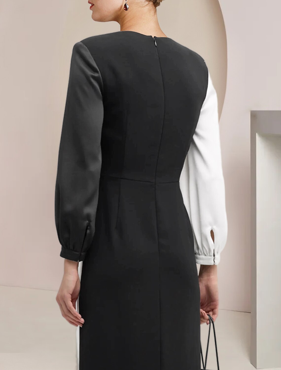 Sheath / Column Mother of the Bride Dress Formal Wedding Guest Party Elegant V Neck Floor Length Stretch Satin 3/4 Length Sleeve